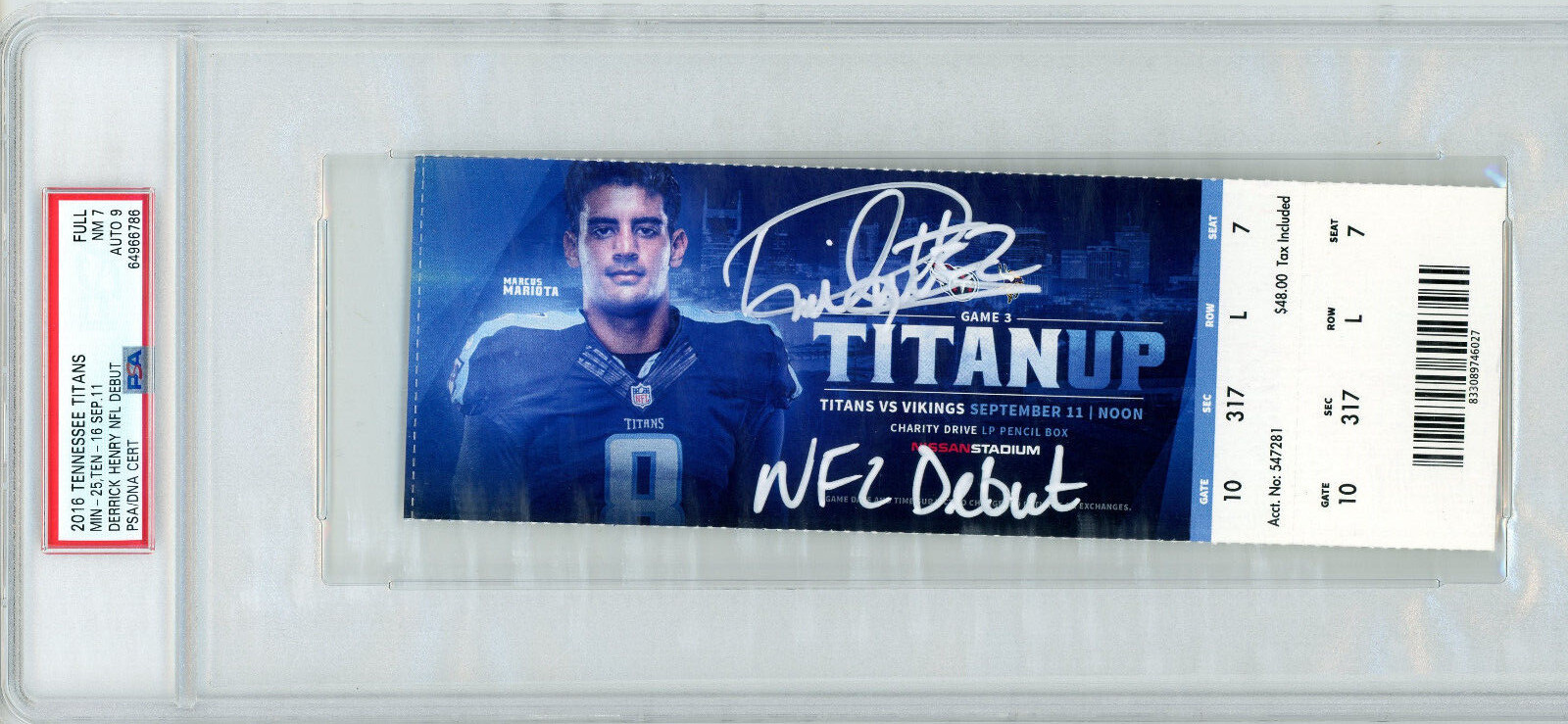 Tennessee Titans DERRICK HENRY Signed Auto NFL Debut Full Ticket Rookie PSA/DNA

