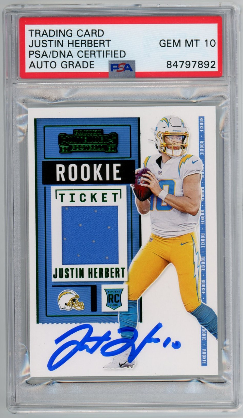 JUSTIN HERBERT SIGNED 2020 RC CONTENDERS ROOKIE TICKET CARD #RSE-JHE PSA 10 AUTO
