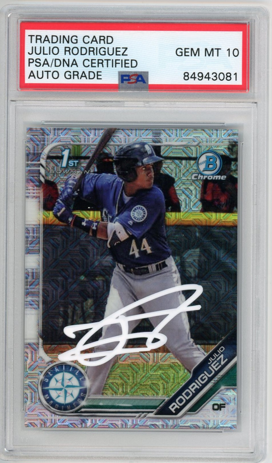 2019 Bowman Chrome Julio Rodriguez Signed Mojo Refractor Card Auto PSA Gem Mt 10
