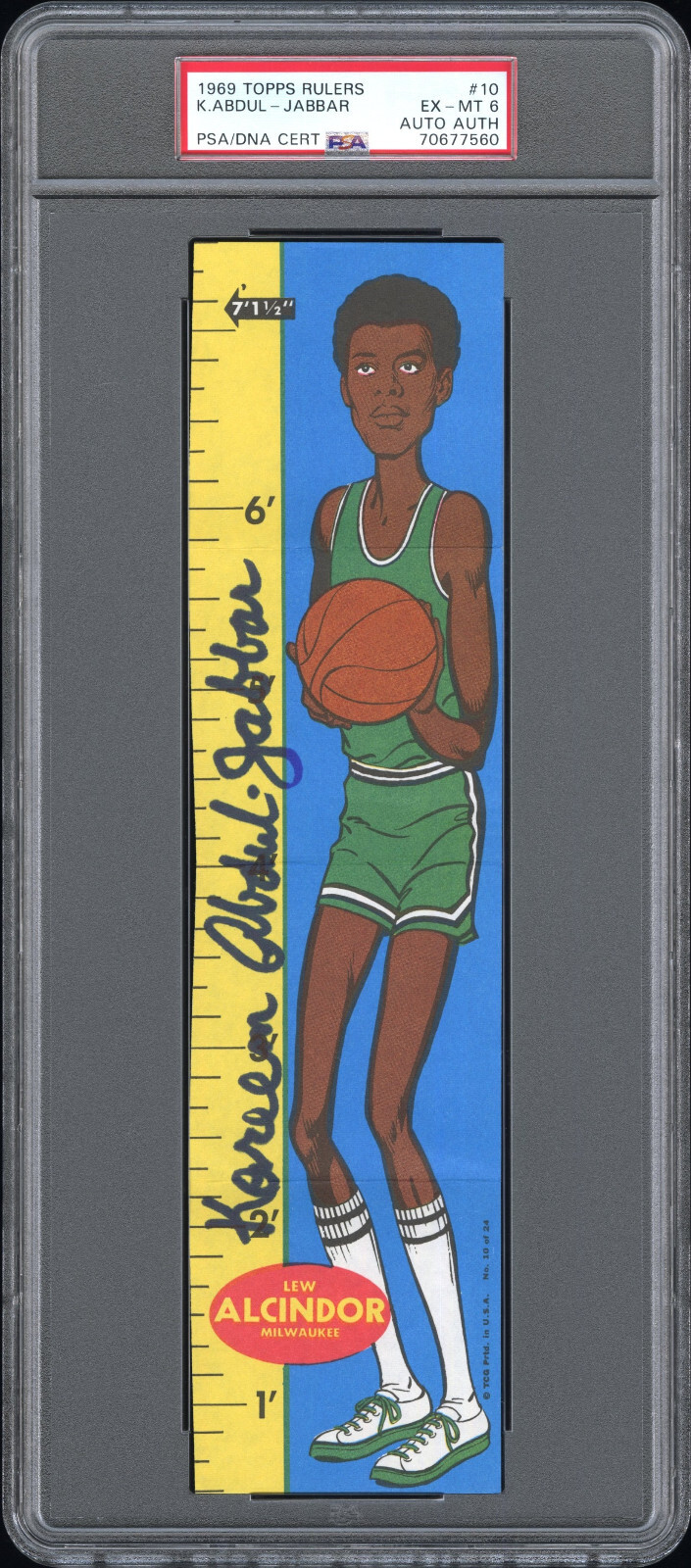 1969-70 Topps Lew Alcindor Signed Rookie Ruler Kareem Abdul-Jabbar Auto PSA 6
