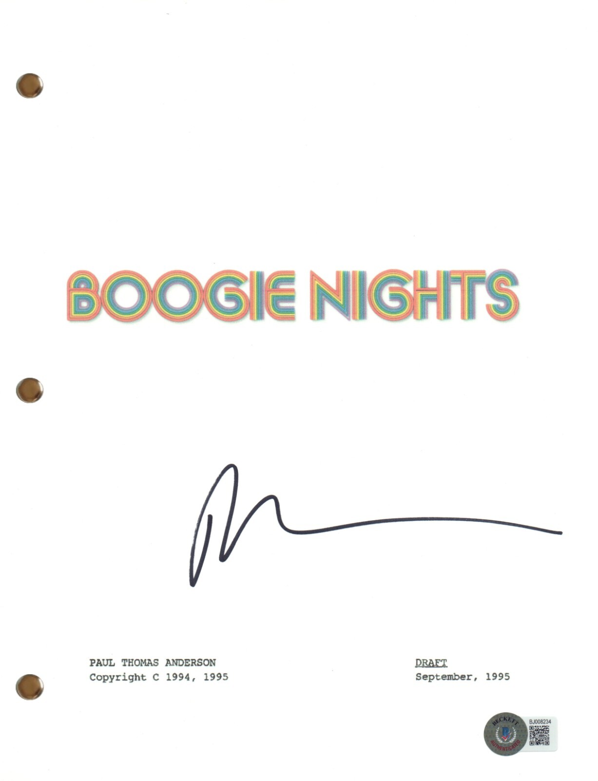 Paul Thomas Anderson Signed Autograph Boogie Nights Full Movie Script BAS COA
