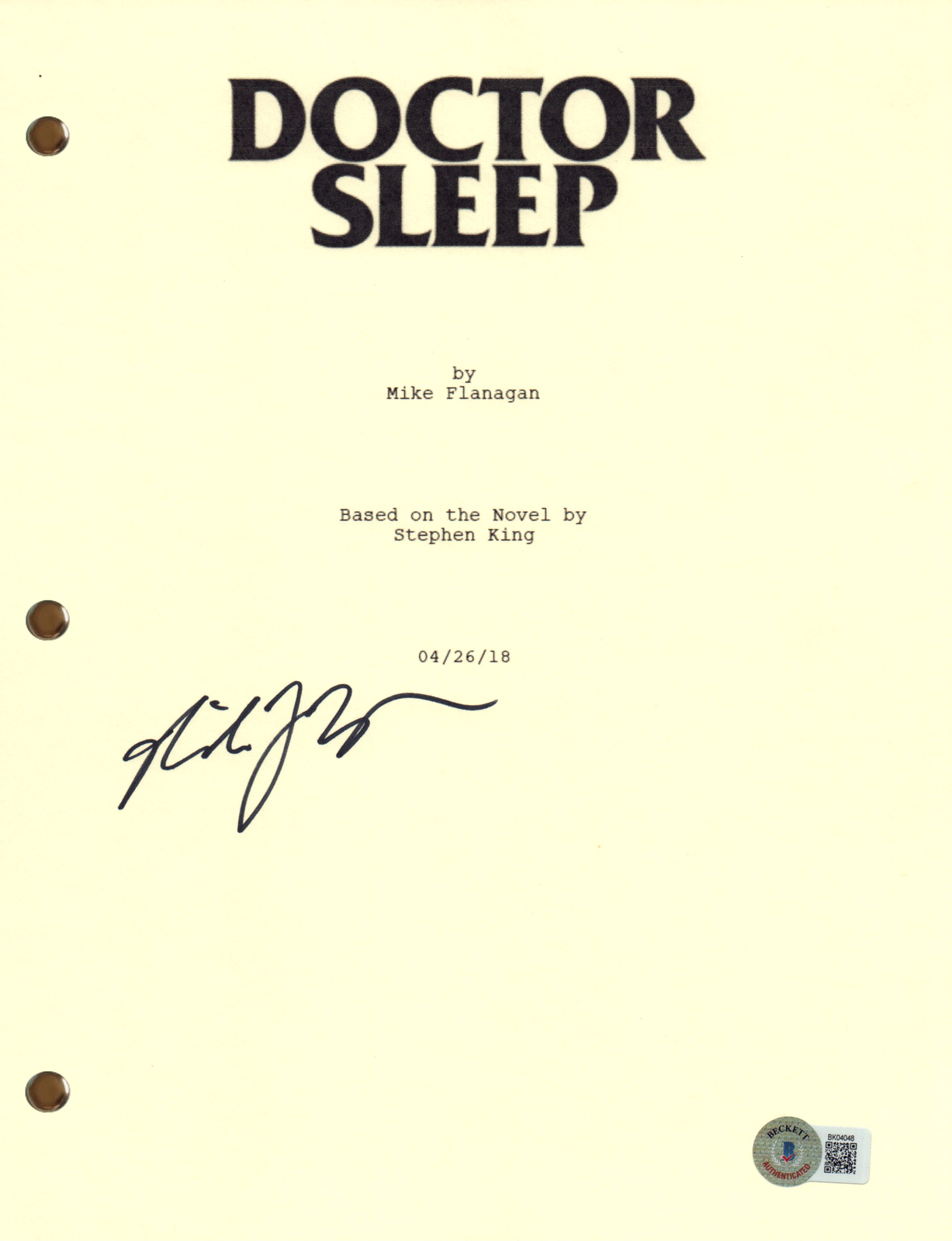Mike Flanagan Signed Autograph Doctor Sleep Movie Script Screenplay Beckett COA
