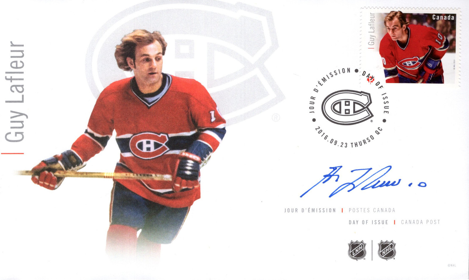 GUY LAFLEUR HAND SIGNED FIRST DAY COVER+COA MONTREAL CANADIENS LEGEND RARE
