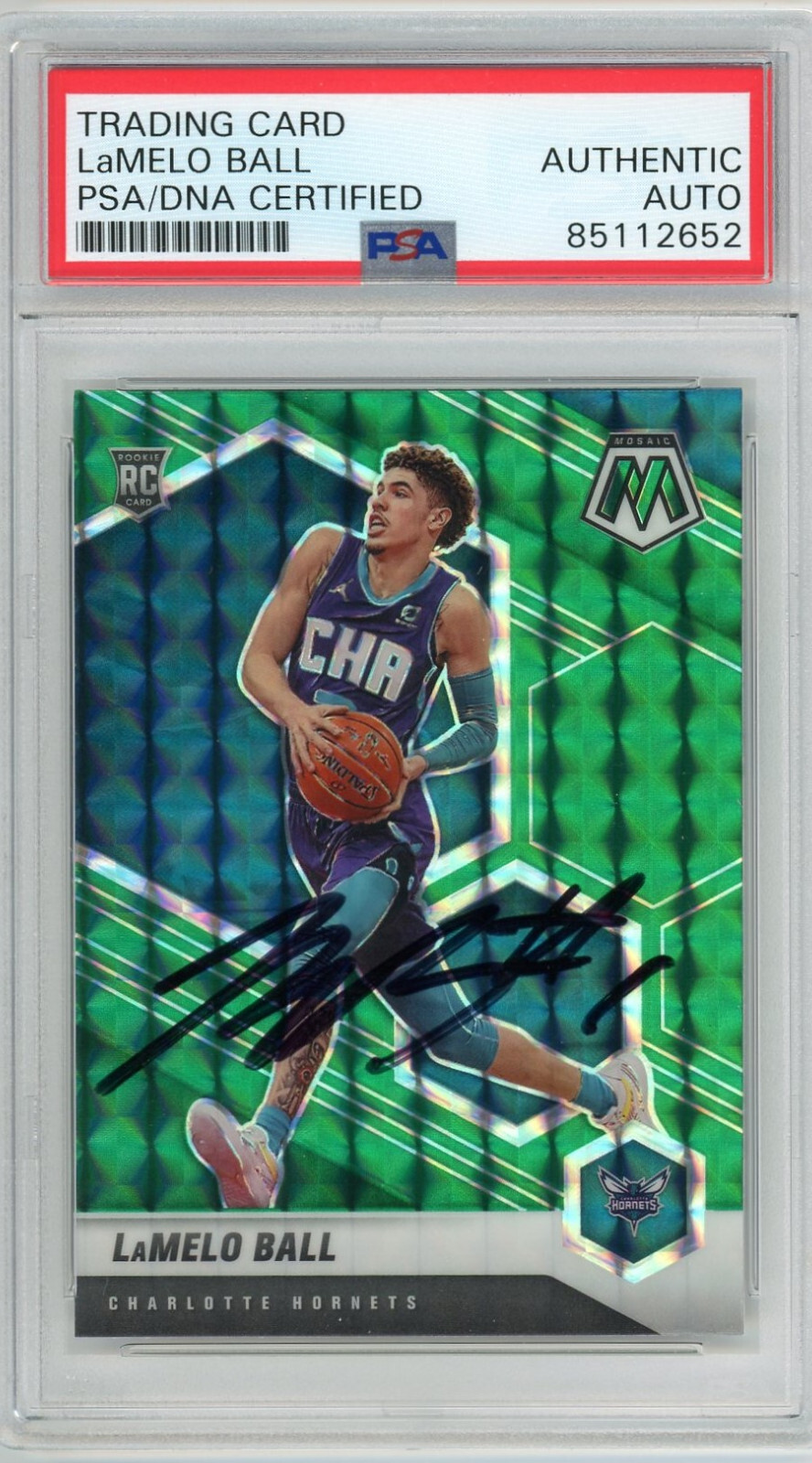 Hornets Lamelo Ball Signed 2020 Panini Mosaic Green Rookie #202 RC Prizm PSA
