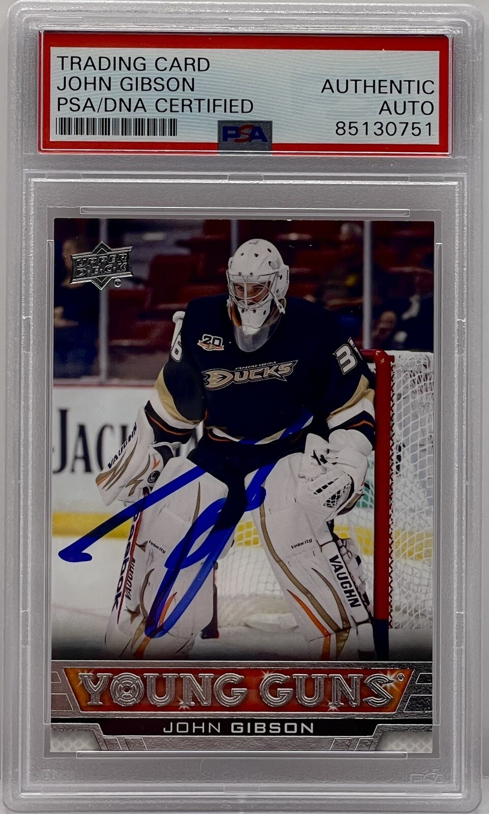 John Gibson Signed 2013-14 Upper Deck Young Guns Rookie Card Ducks PSA/DNA Slab