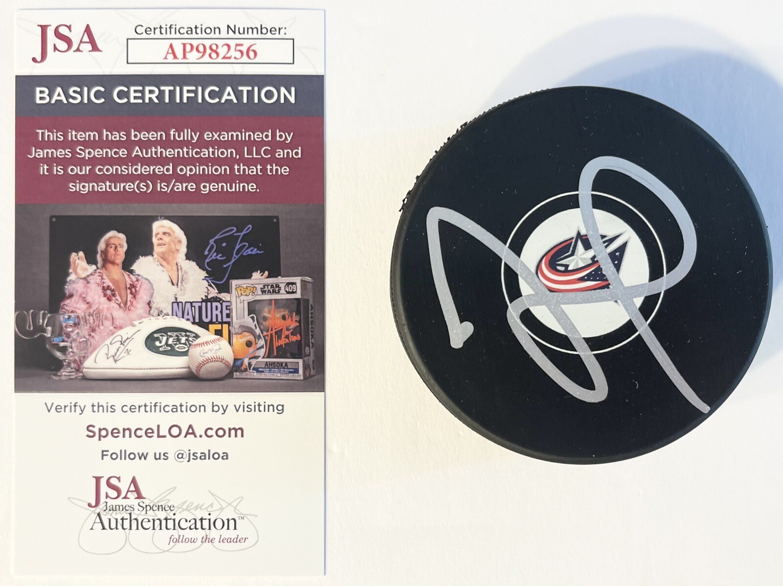 David Jiricek Signed Autographed Columbus Blue Jackets Logo Hockey Puck JSA COA