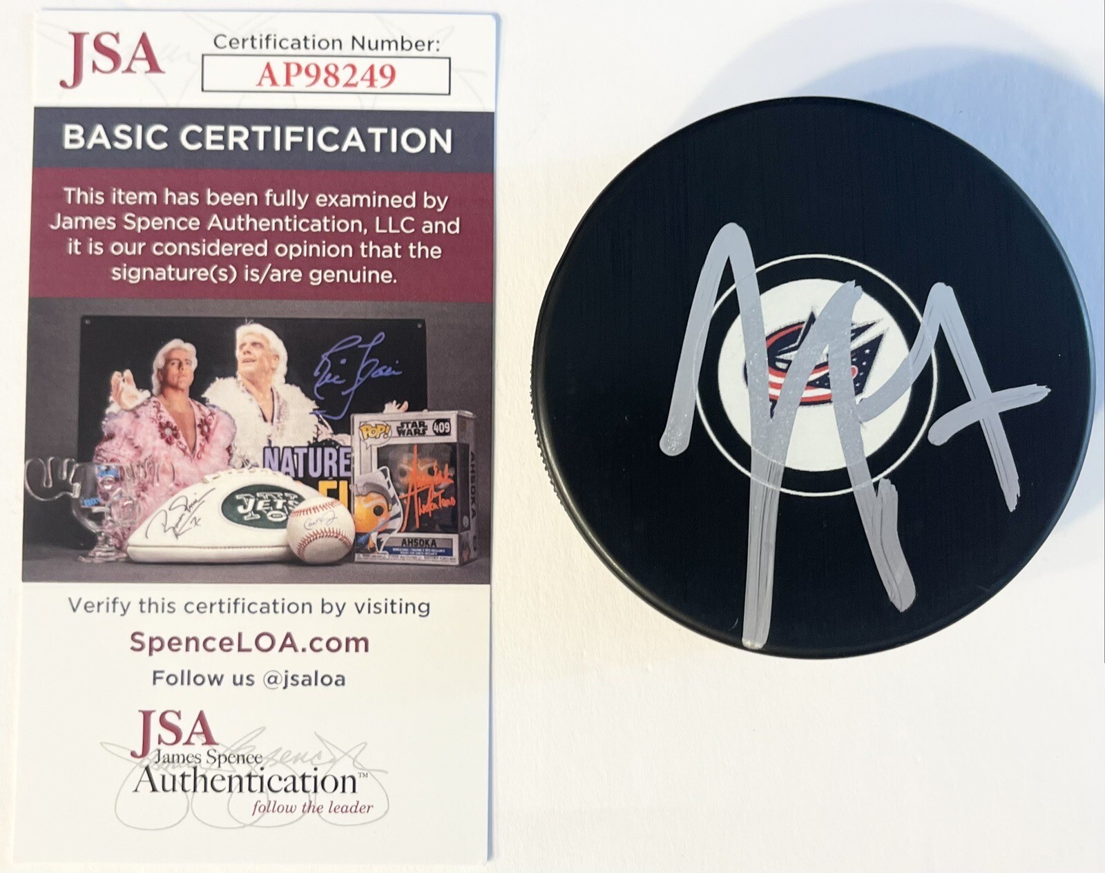 Sean Kuraly Signed Autographed Columbus Blue Jackets Logo Hockey Puck JSA