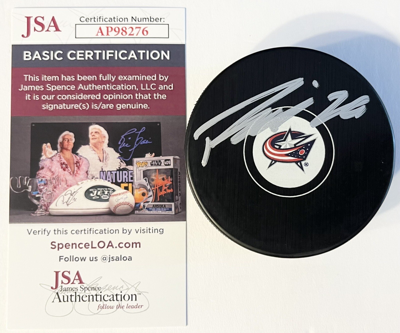 Patrik Laine Signed Autographed Columbus Blue Jackets Logo Hockey Puck JSA