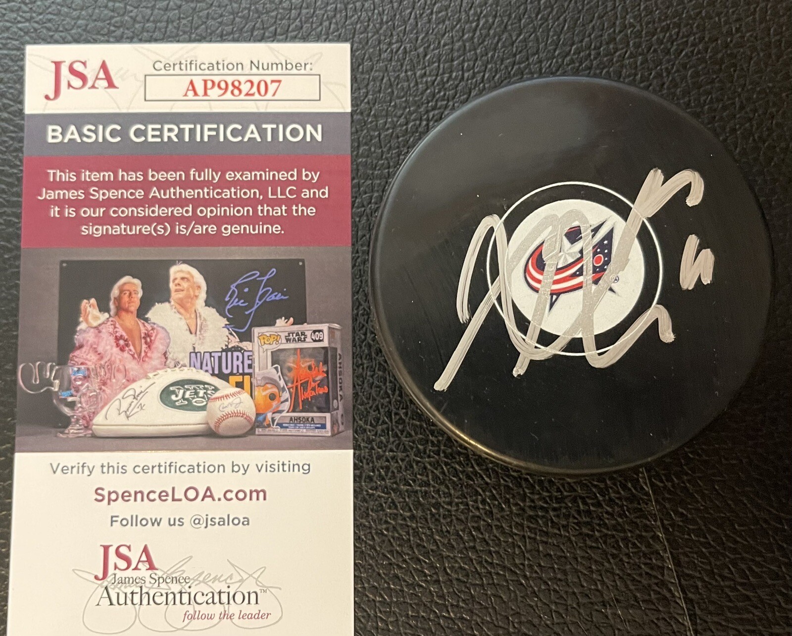 ADAM FANTILLI SIGNED AUTOGRAPHED COLUMBUS BLUE JACKETS LOGO HOCKEY PUCK JSA COLLECTIBLE MEMORABILIA