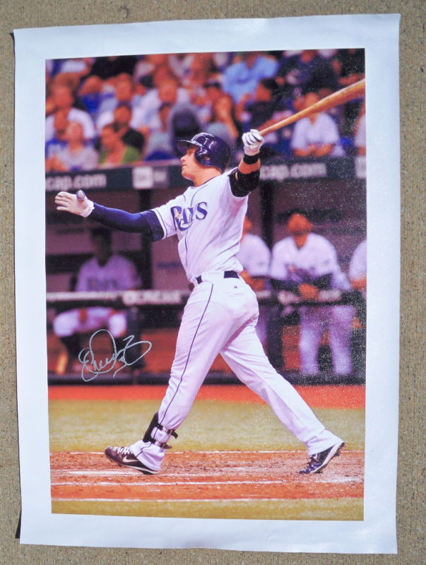 TB Rays #3 EVAN LONGORIA Signed Baseball CANVAS! PROOF

