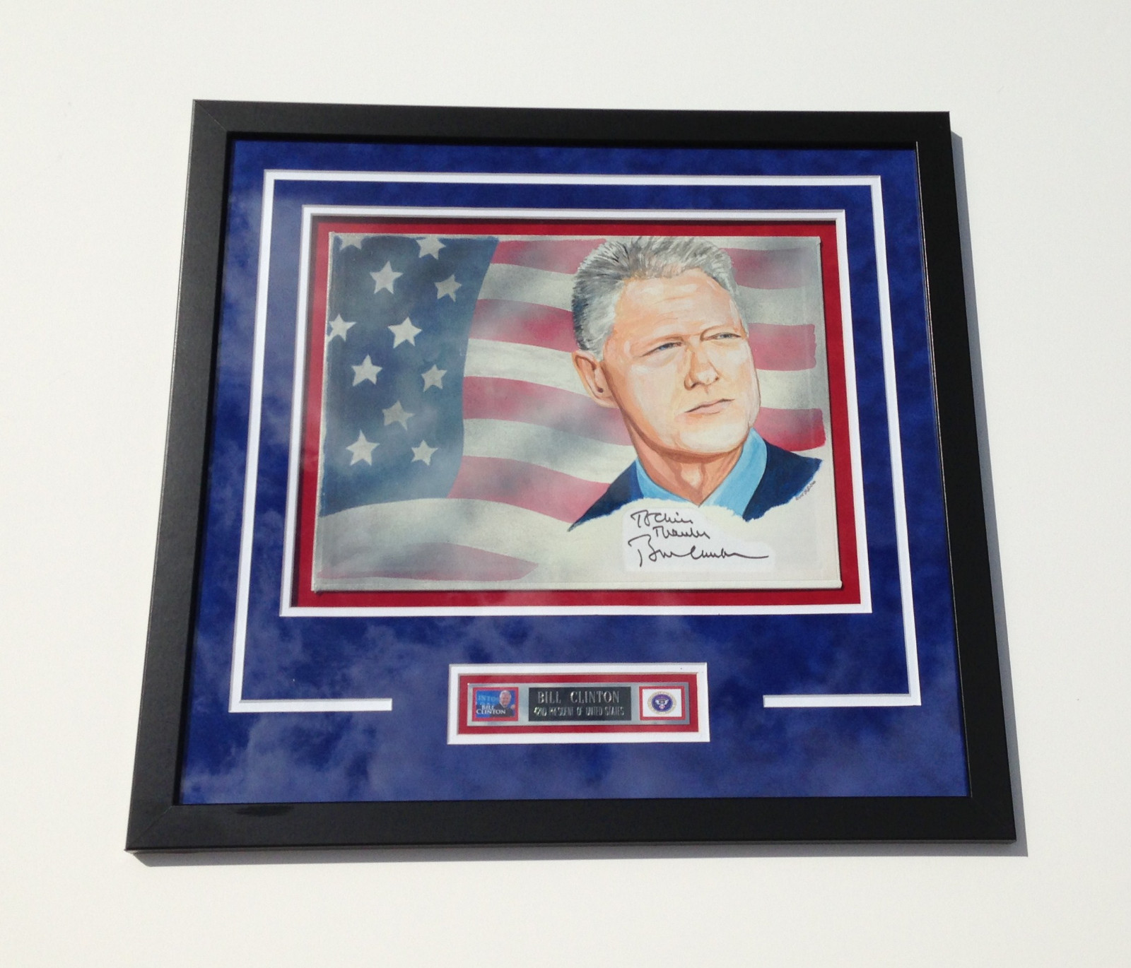 42nd President BILL CLINTON Signed Autographed FRAMED Original Painting 1/1
