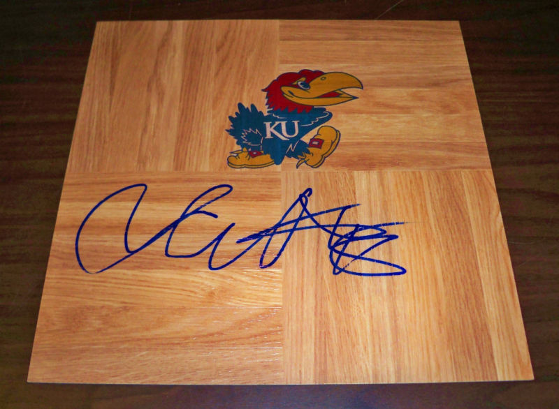 Kansas COLE ALDRICH Signed Auto Basketball Floor COA!
