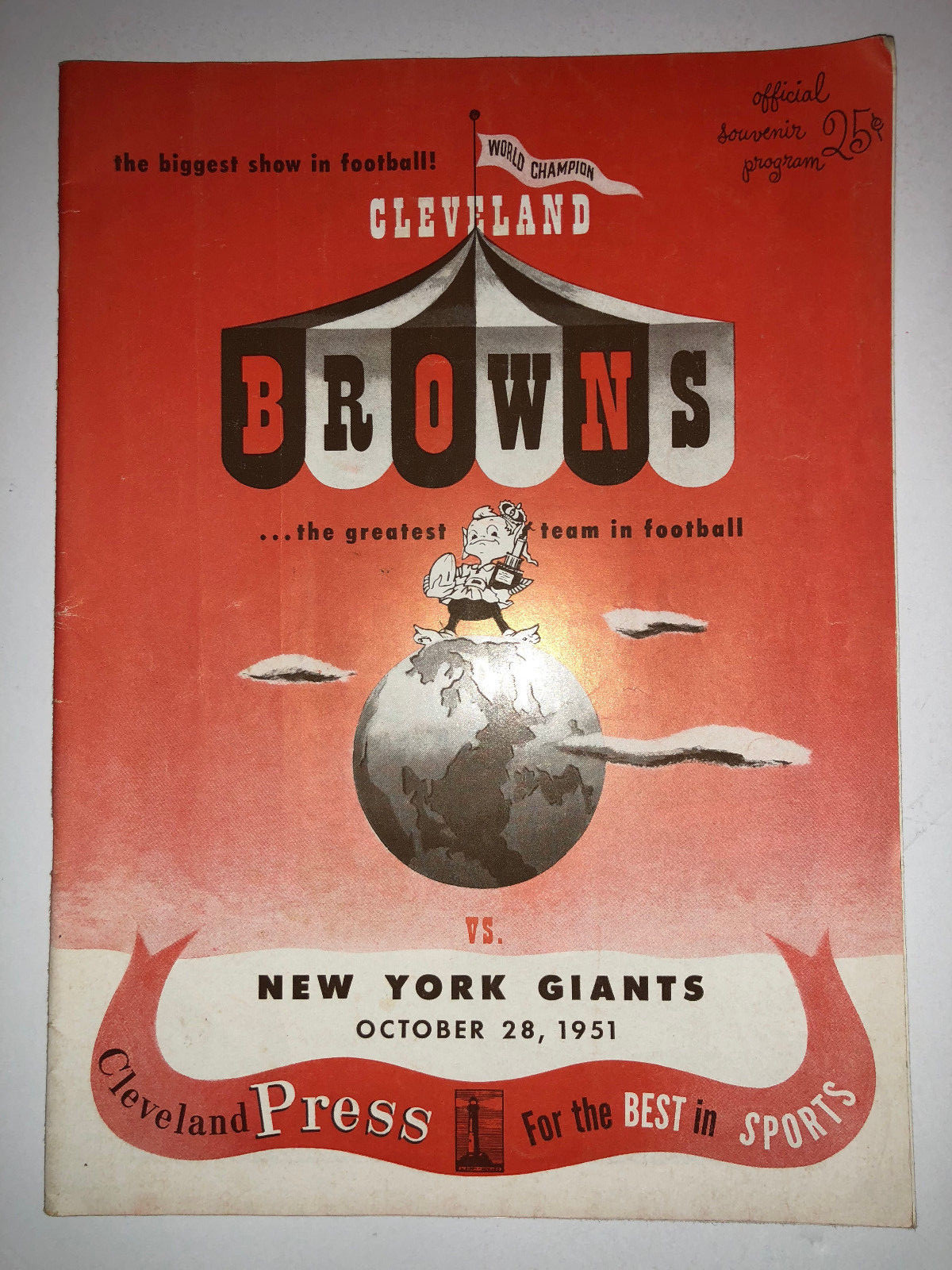 1951 ORIGINAL CLEVELAND BROWNS vs NEW YORK GIANTS PROGRAM 10/28

