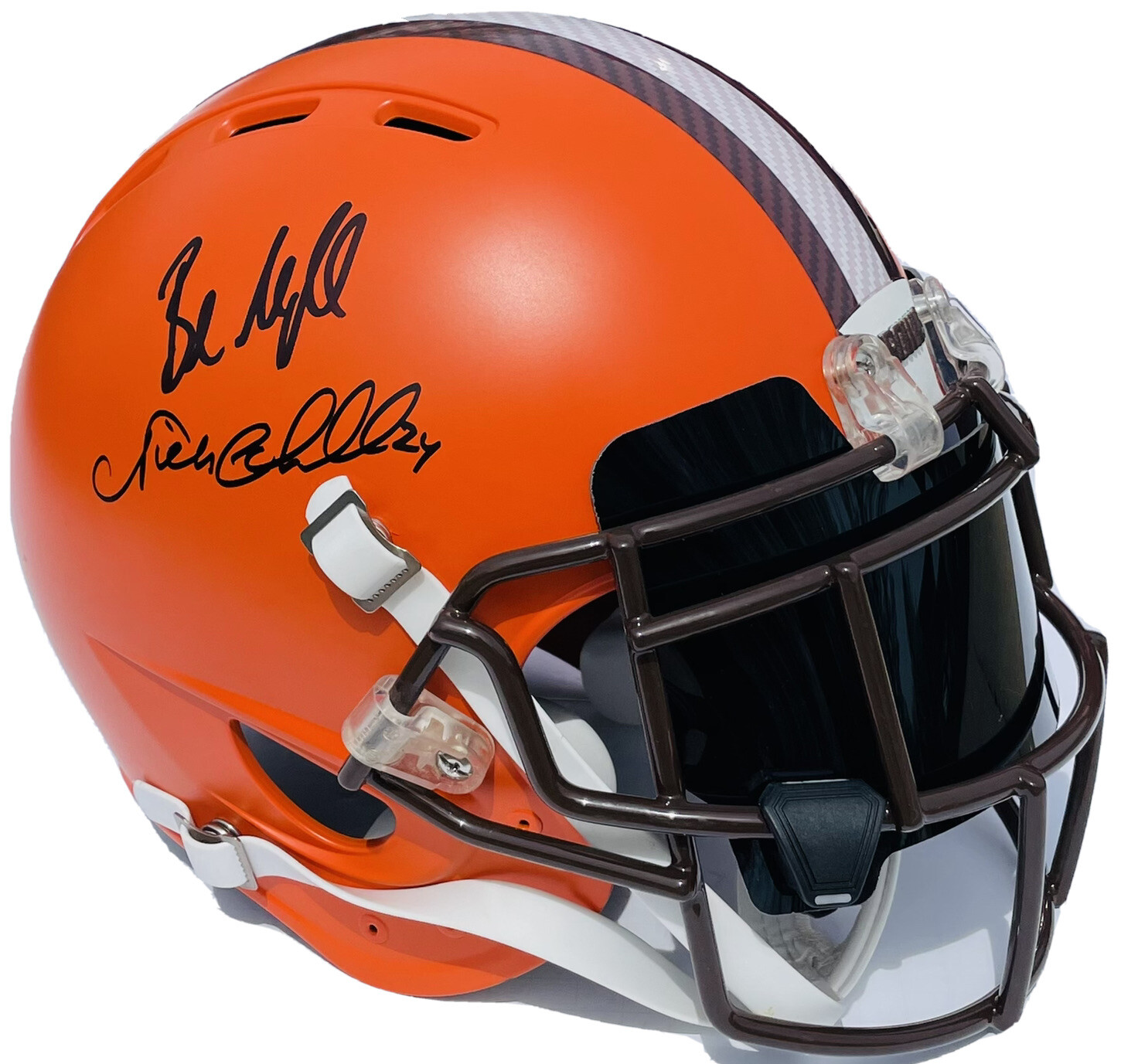 CLE Browns NICK CHUBB & BAKER MAYFIELD Signed Authentic F/S Football Helmet BAS
