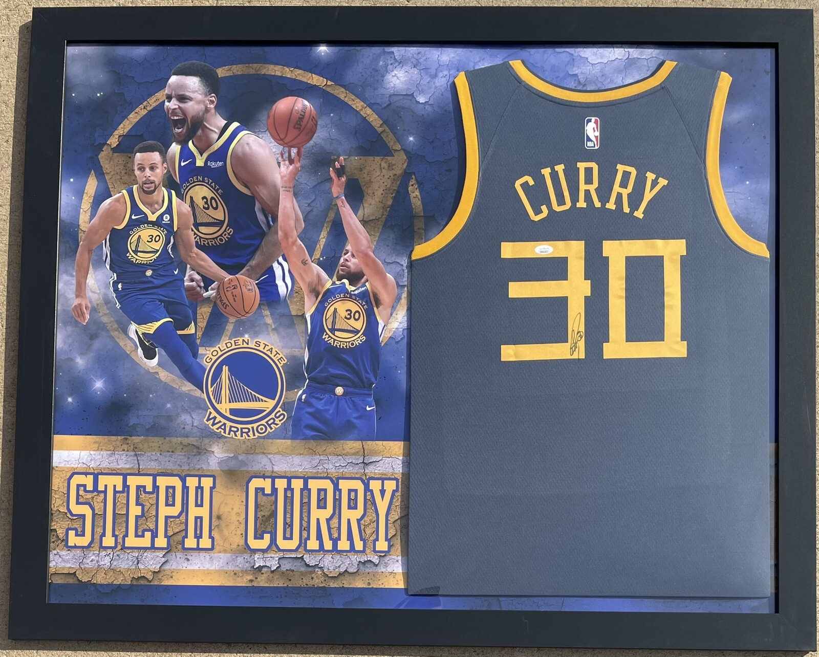 JSA GS Warriors STEPHEN CURRY Signed Autographed Framed NIKE Jersey MVP Auto
