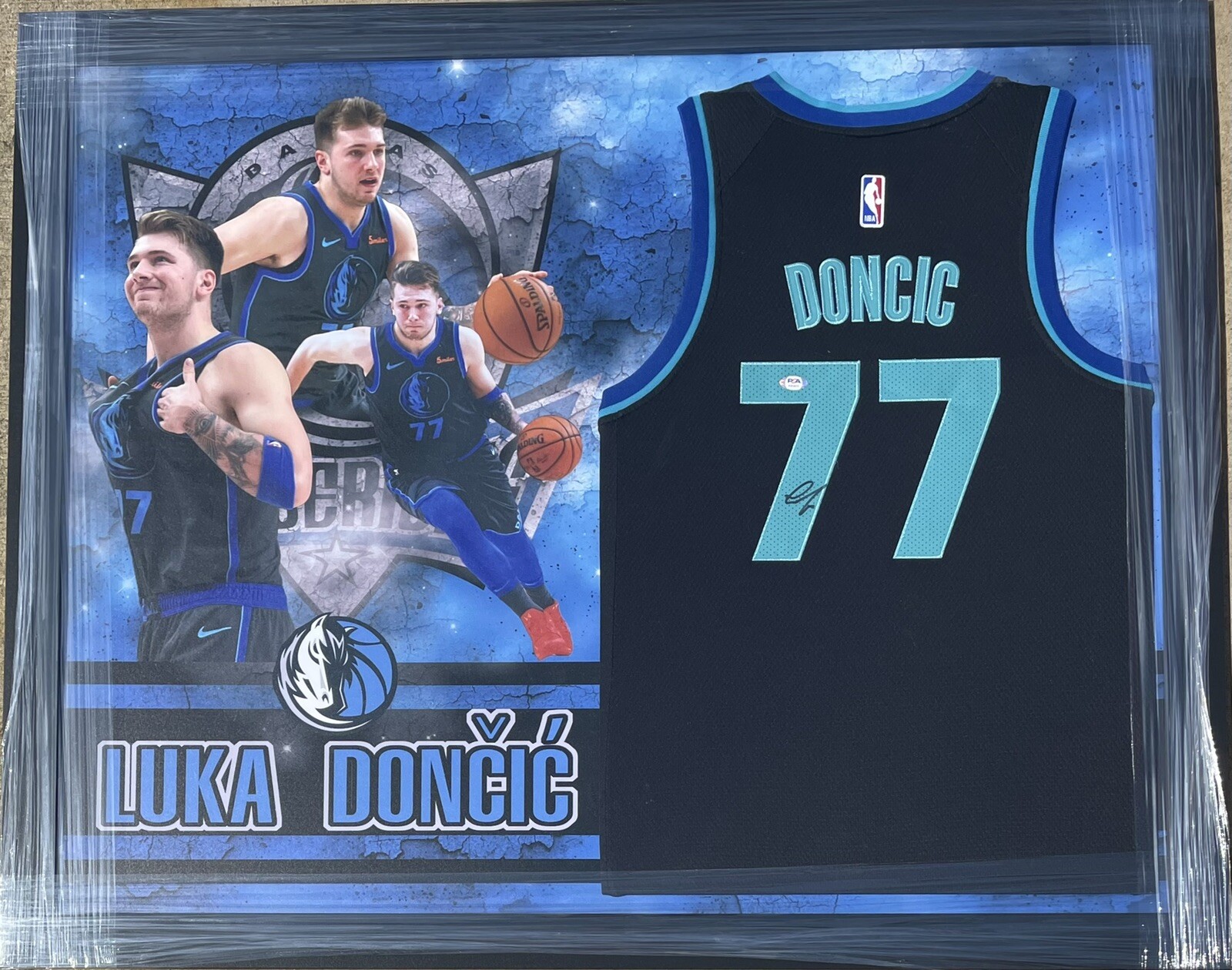PSA/DNA Dallas #77 LUKA DONCIC Signed Autographed Framed NBA CITY Jersey Auto
