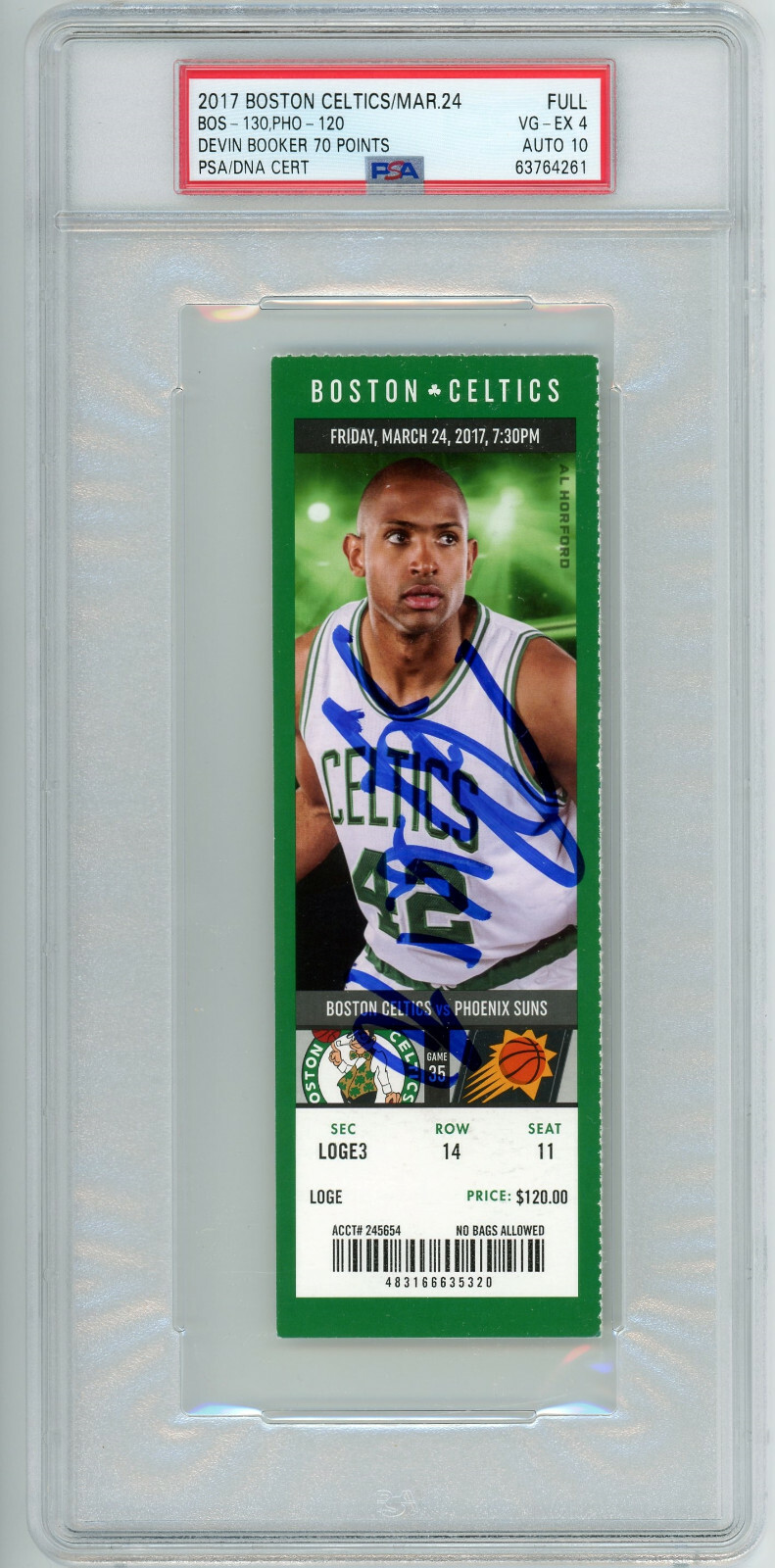 PSA/DNA Suns #1 DEVIN BOOKER Signed Autographed 70 Point Game Full Ticket Auto
