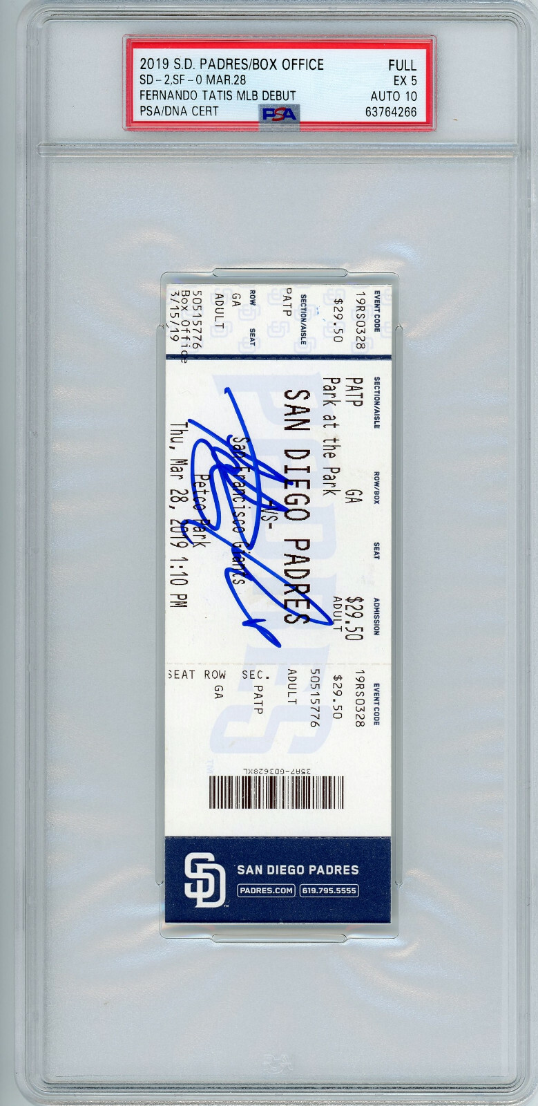PSA/DNA Padres #23 FERNANDO TATIS JR Signed Autographed MLB Debut Ticket Auto
