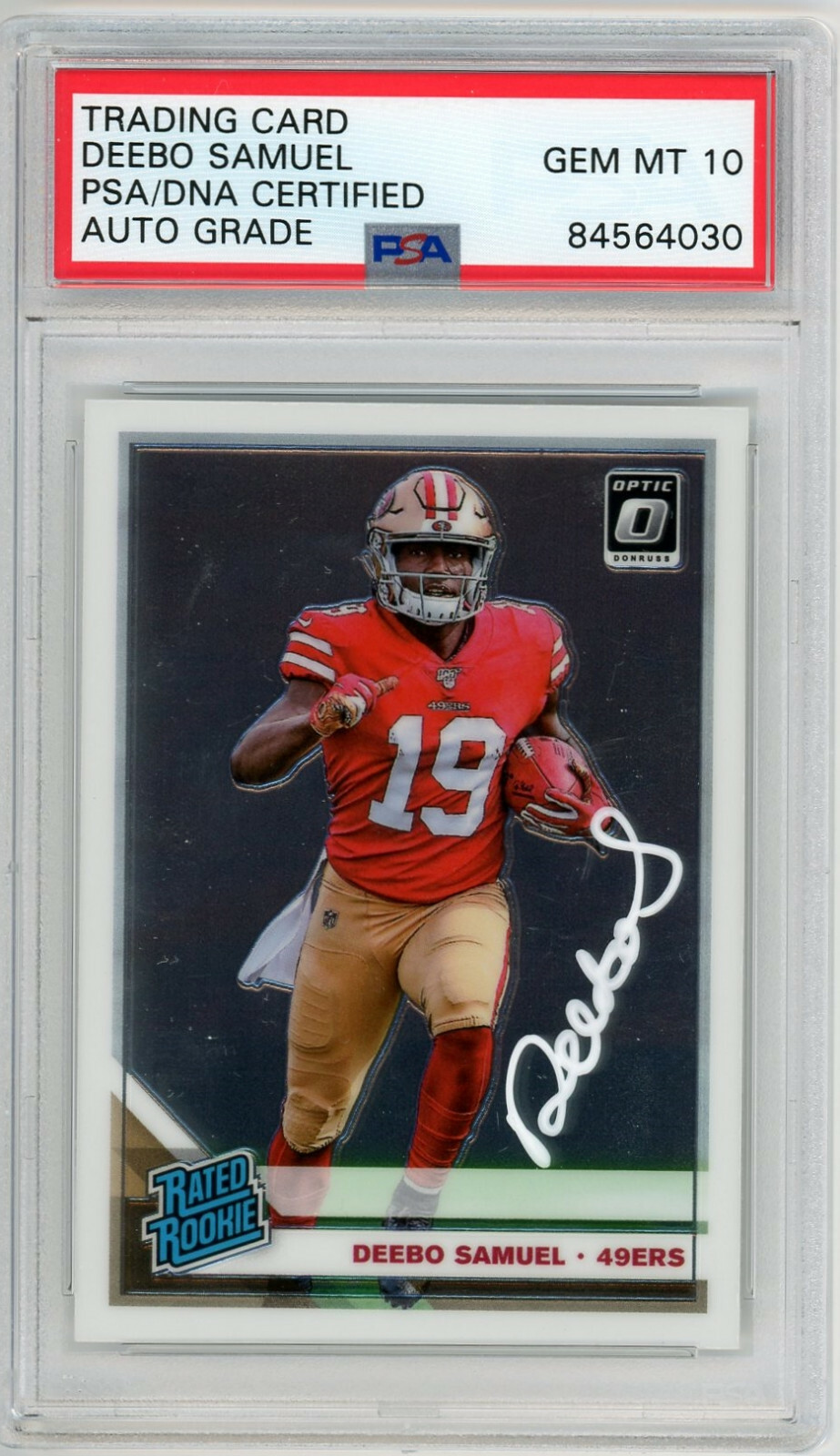 DEEBO SAMUEL SIGNED AUTO 2019 OPTIC FOOTBALL ROOKIE CARD #167 PSA 10 49ers RC
