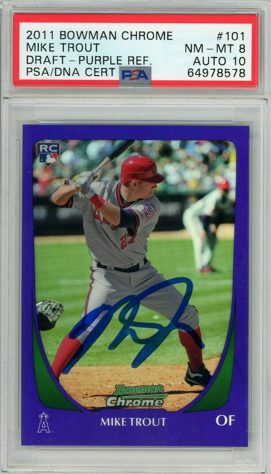 2011 Mike Trout Bowman Chrome Purple Refractor Signed Rookie PSA 8 AUTO 10 RC
