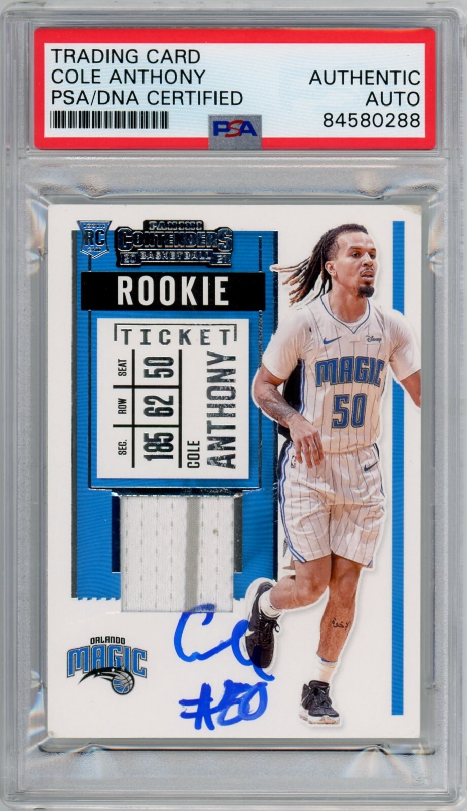 PSA/DNA COLE ANTHONY AUTOGRAPHED 2020-21 CONTENDERS JERSEY SWATCHES ROOKIE AUTO
