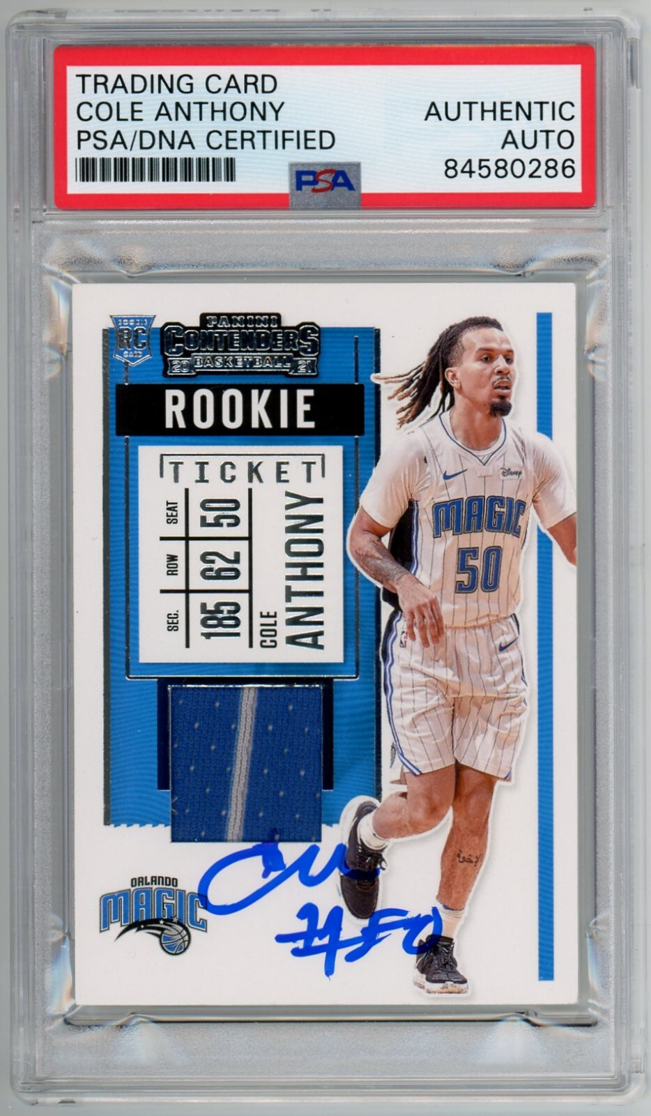 PSA/DNA COLE ANTHONY AUTOGRAPHED 2020-21 CONTENDERS JERSEY SWATCHES ROOKIE AUTO
