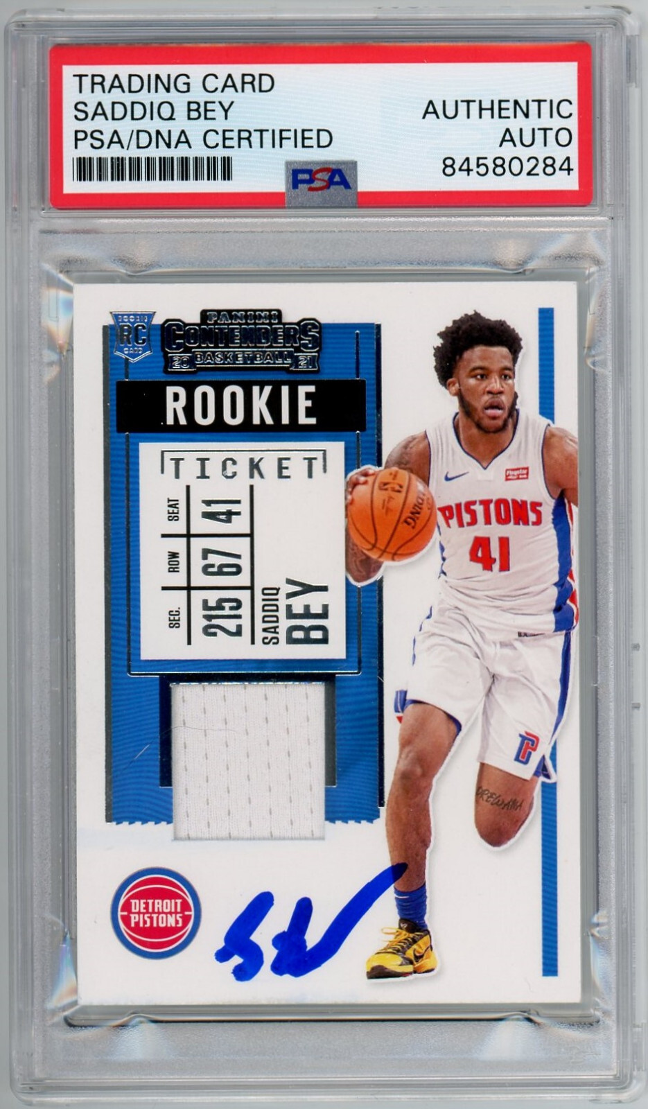 PSA/DNA SADDIQ BEY AUTOGRAPHED 2020-21 CONTENDERS JERSEY SWATCHES ROOKIE AUTO
