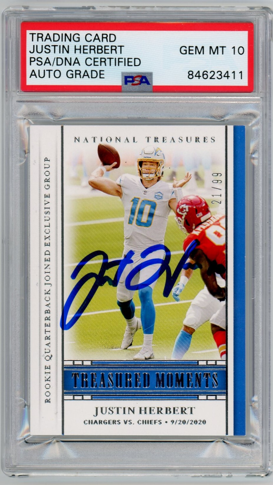 2020 National Treasures JUSTIN HERBERT Treasured Moments Rookie /99 PSA 10 Auto
