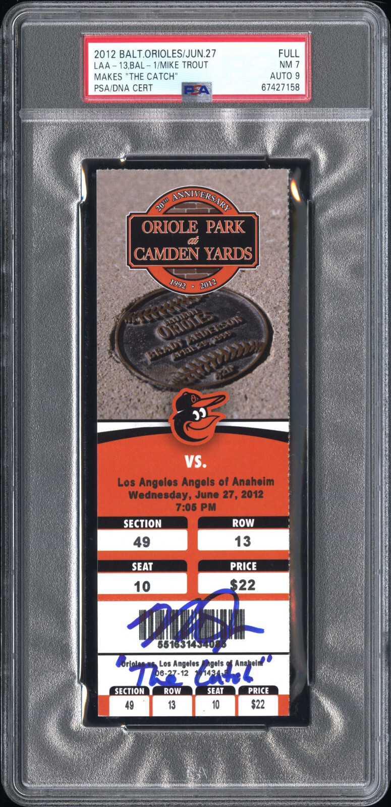 PSA/DNA Angels Mike Trout Signed Autographed 6/27/12 
