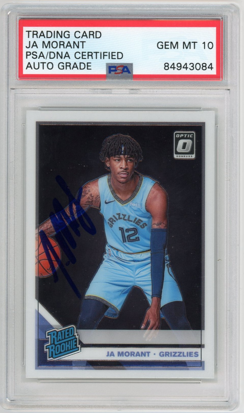2019 Panini Donruss Optic Ja Morant Autographe Rookie #168 RC Auto PSA Gem Mt 10
