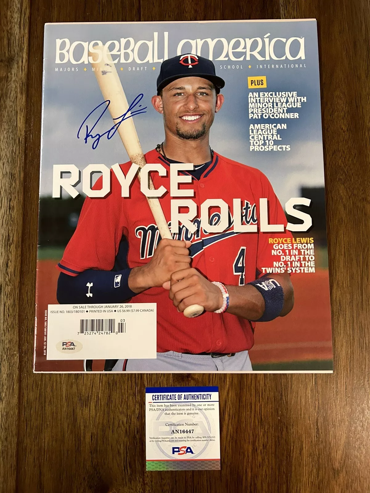 Royce Lewis Signed Autographed Baseball American Magazine Minnesota Twins PSA
