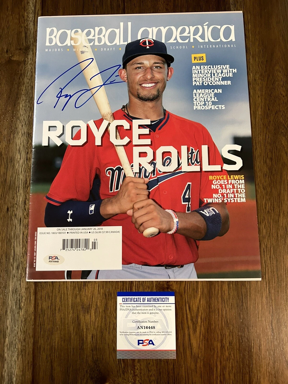 Royce Lewis Signed Autographed Baseball American Magazine Minnesota Twins PSA

