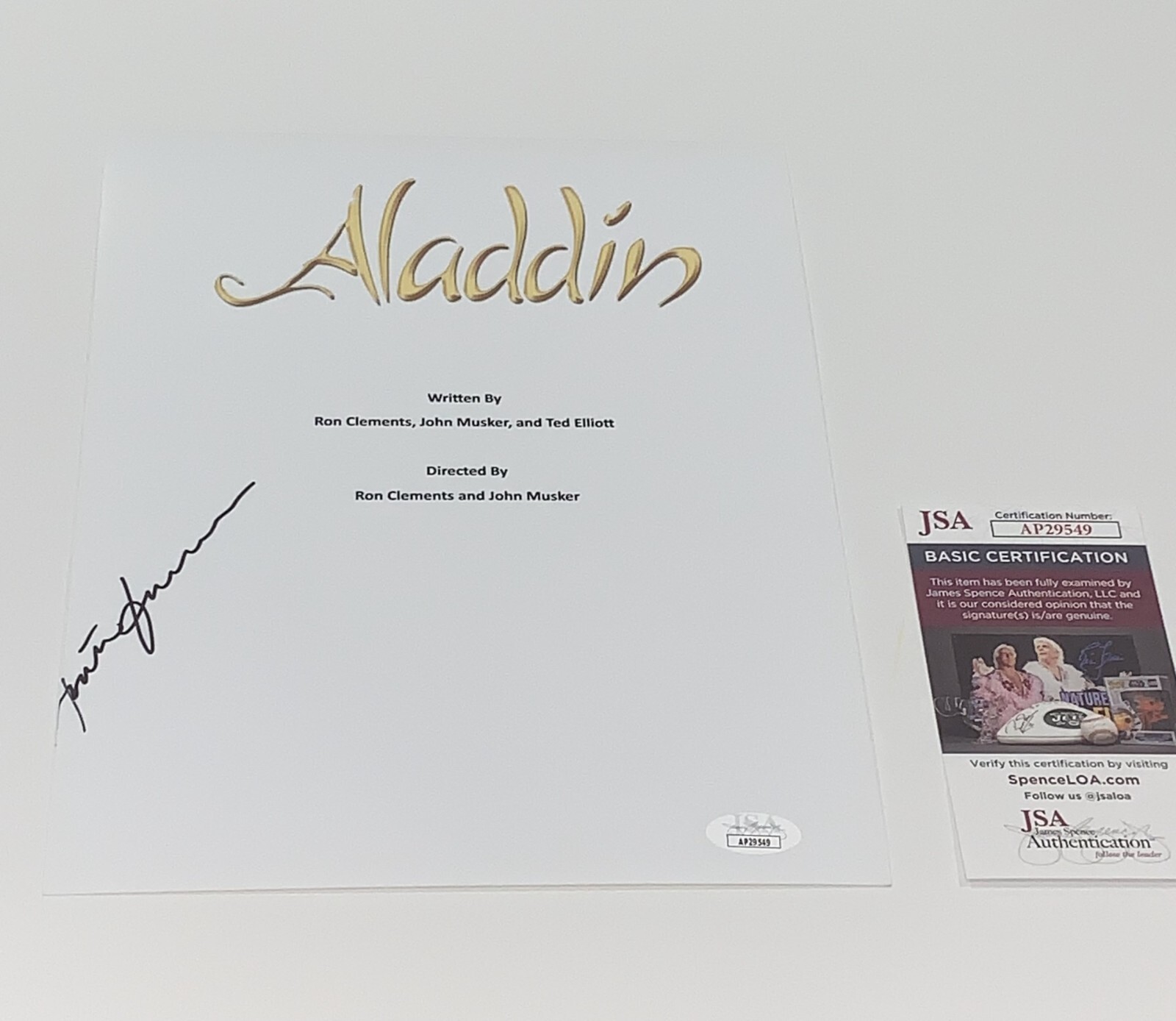 JONATHAN FREEMAN SIGNED ALADDIN FULL MOVIE SCRIPT JAFAR JSA COA
