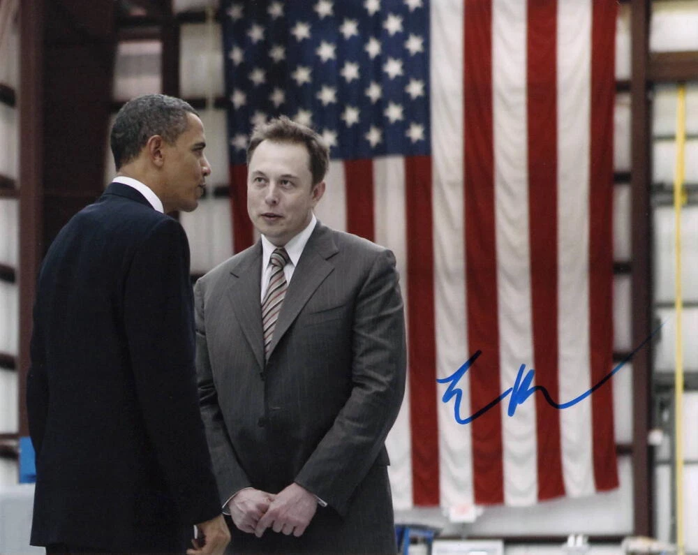 Elon Musk Tesla Signed Autograph 8x10 Photo w/ President Barack Obama JSA COA