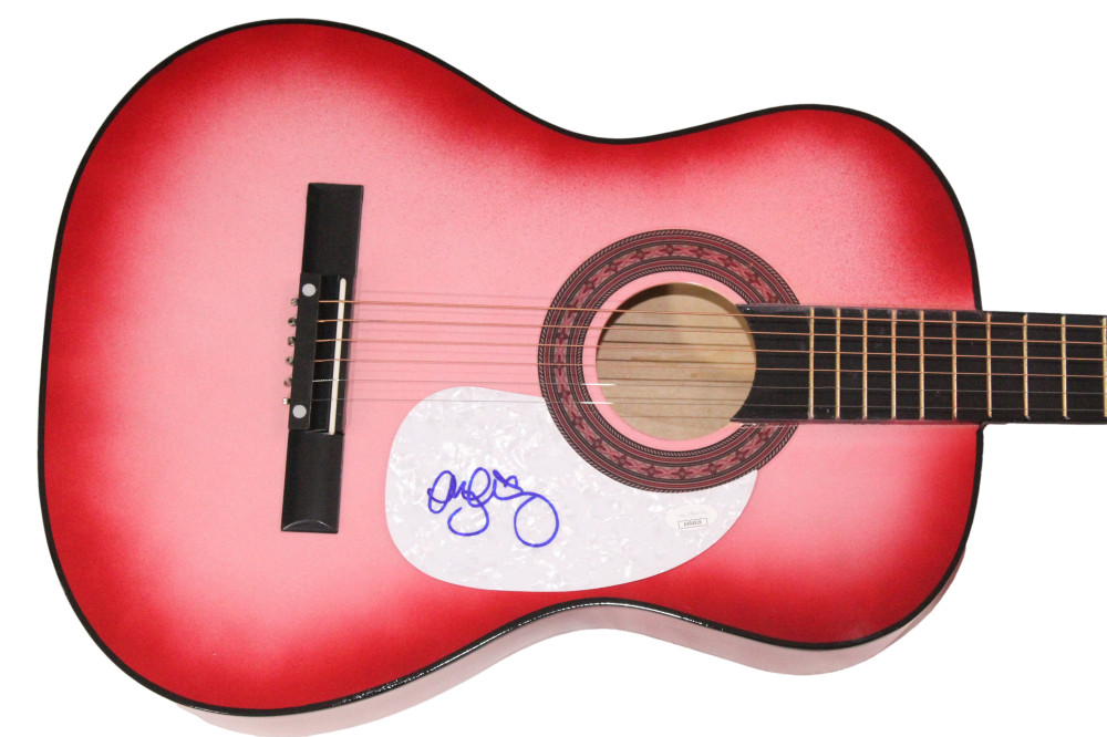 Megan Moroney Signed Autograph Pink Acoustic Guitar I'm Not Pretty Lucky JSA COA
