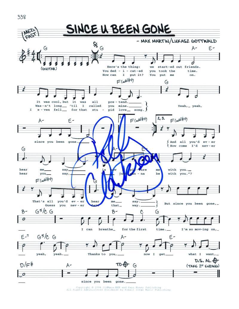 Kelly Clarkson Signed Autograph Since U Been Gone Sheet Music - American Idol