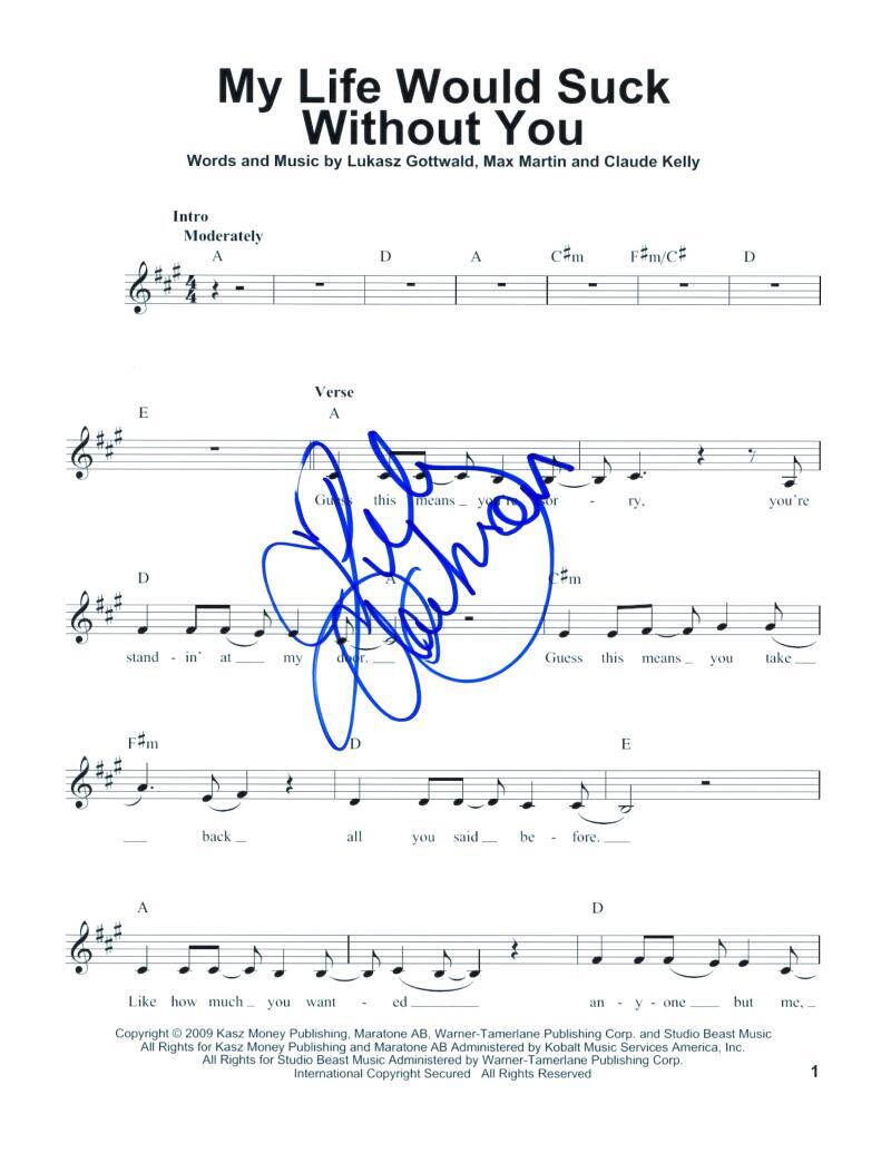 Kelly Clarkson Signed Autograph My Life Would Suck Without You Sheet Music