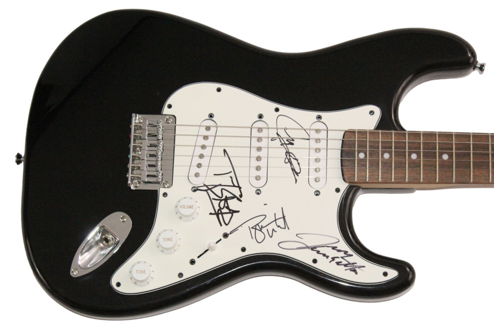 Tesla Signed Autograph Black Fender Guitar - Troy Tommy Jeff & Brian w/ JSA COA