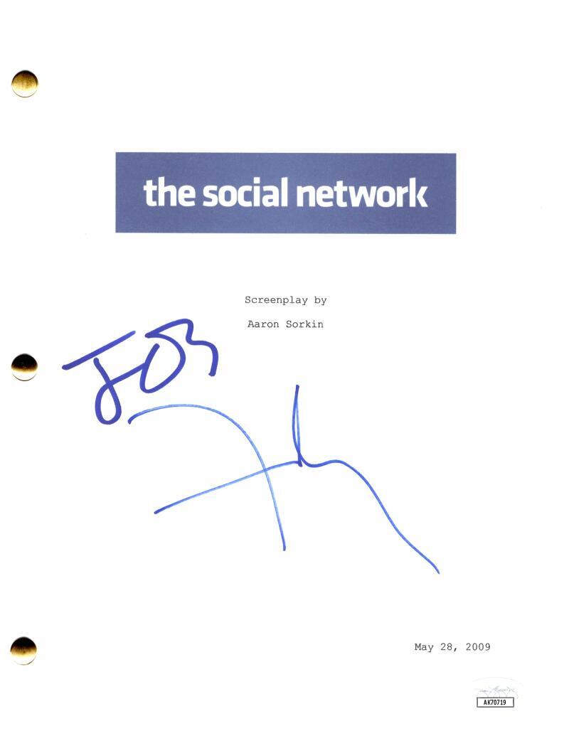 Jesse Eisenberg & David Fincher Signed Autograph The Social Network Script JSA