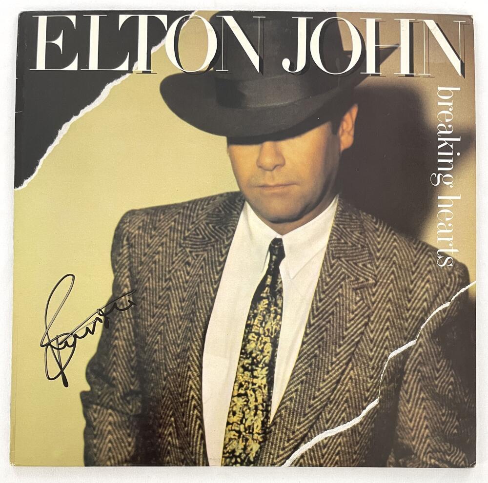 Bernie Taupin Signed Autograph Album Vinyl Record Elton John Breaking Hearts JSA