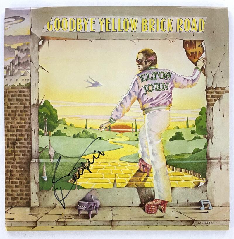 Bernie Taupin Signed Autograph Record - Elton John Goodbye Yellow Brick Road JSA