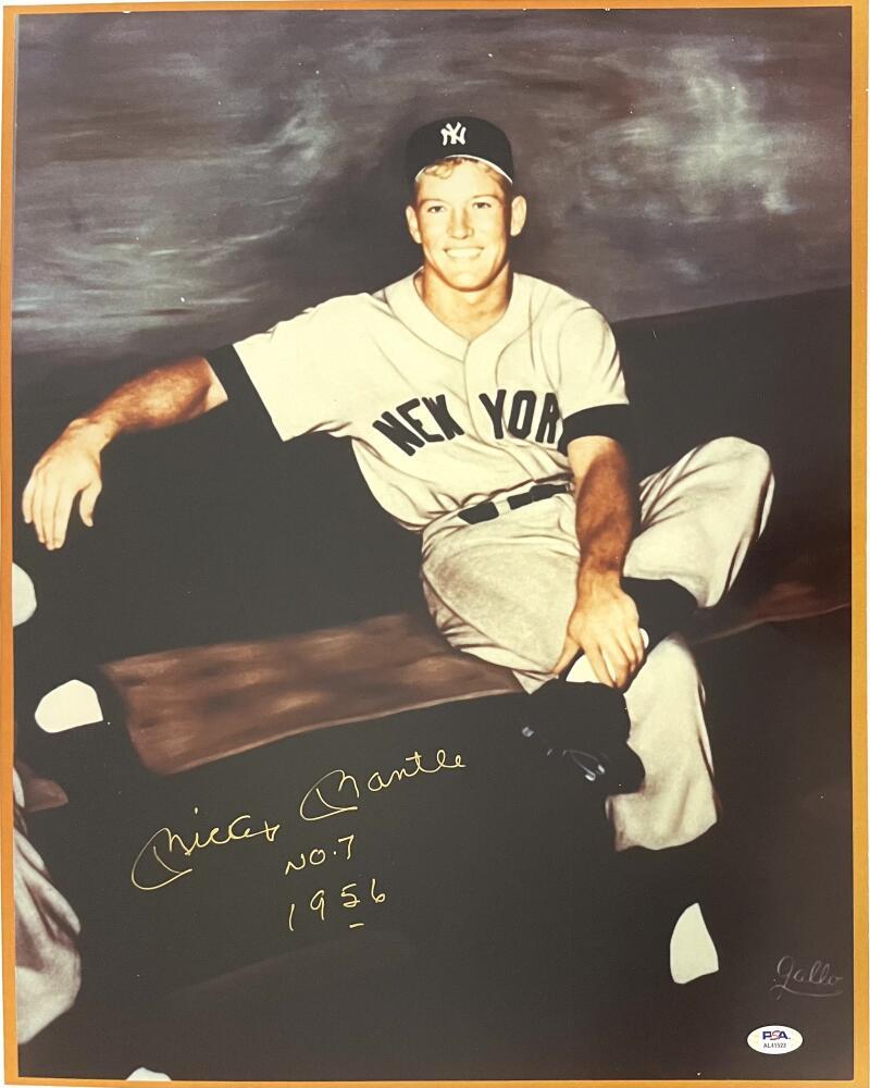 Mickey Mantle Signed Autograph 16x20 Photo Poster NY Yankees w/ No 7 1956 PSA