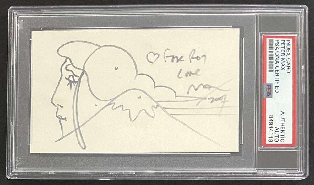 Peter Max Signed Autograph 3x5 Original Art Sketch PSA/DNA Slabbed Encapsulated