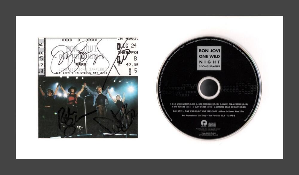 Jon Bon Jovi Band x4 Signed Autograph One Wild Night Framed CD Display - JSA COA