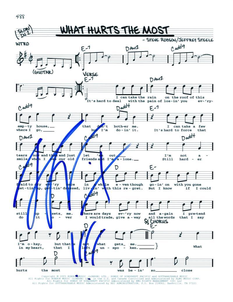 Gary LeVox Rascal Flatts Signed Autograph What Hurts The Most Sheet Music