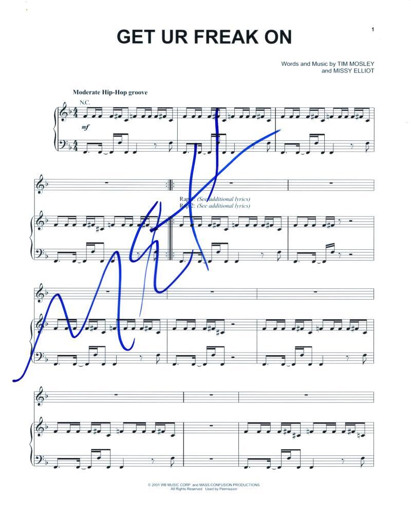 Missy Elliott Signed Autograph Get Ur Freak On Sheet Music Miss E.. So Addictive