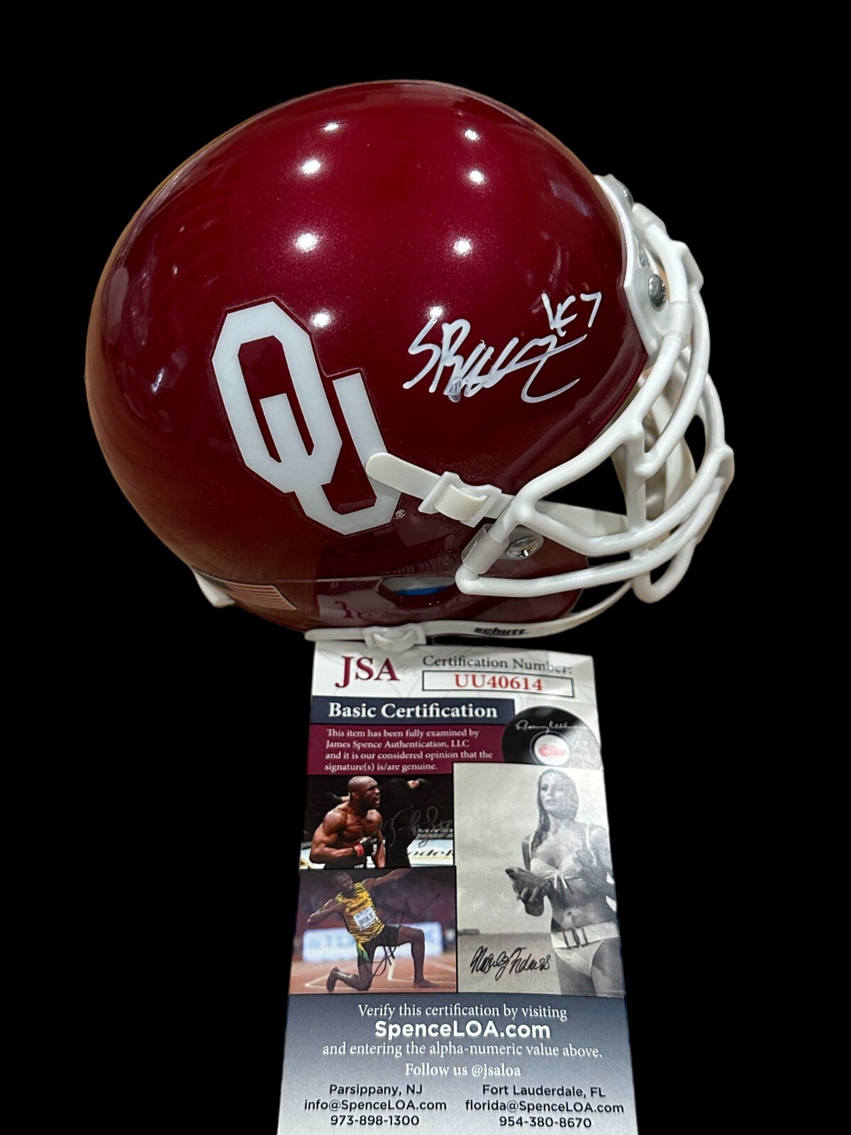 Samaje Perine Oklahoma Sooners Denver Broncos Signed Autograph Mini Helmet JSA
