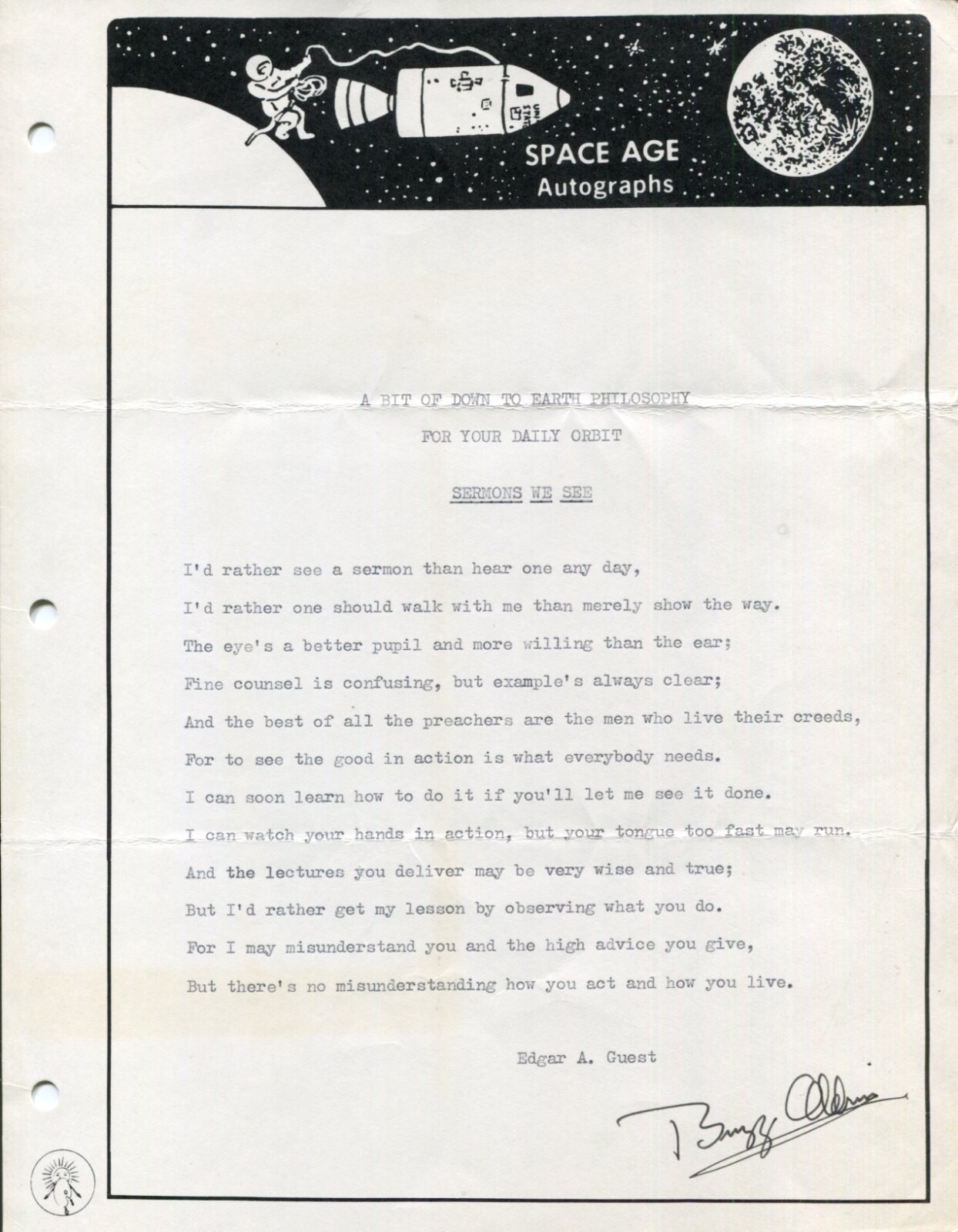Buzz Aldrin NASA Astronaut Apollo Moonwalker Signed Autograph Poem BAS Beckett
