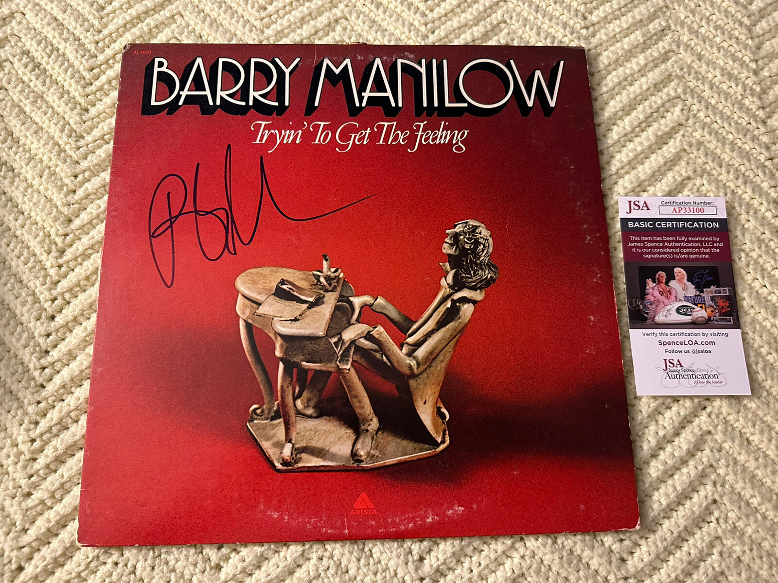 Barry Manilow SIGNED Tryin To Get The Feeling Vinyl Record JSA Authenticated COA
