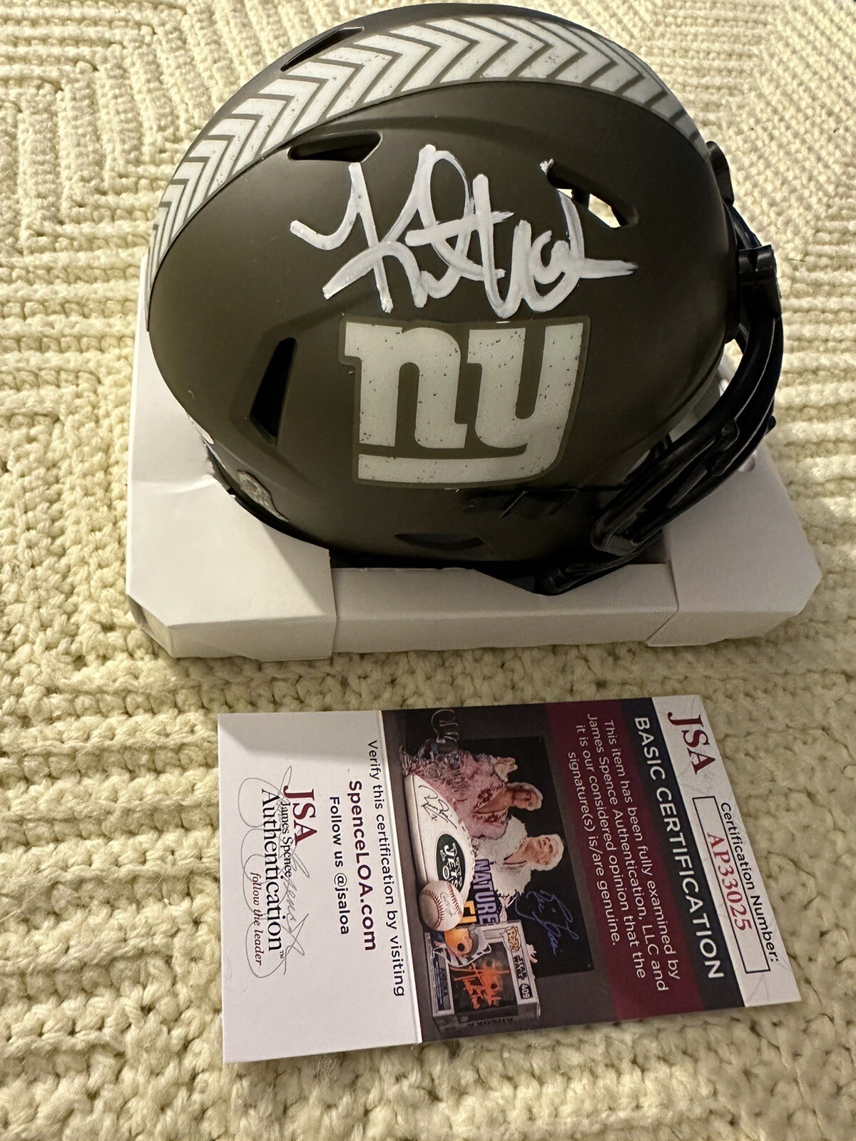 Kurt Warner Signed Salute Mini Helmet JSA Authentication COA New York Giants
